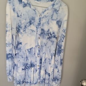 Blue and White Tie-Dye Button-Up Shirt